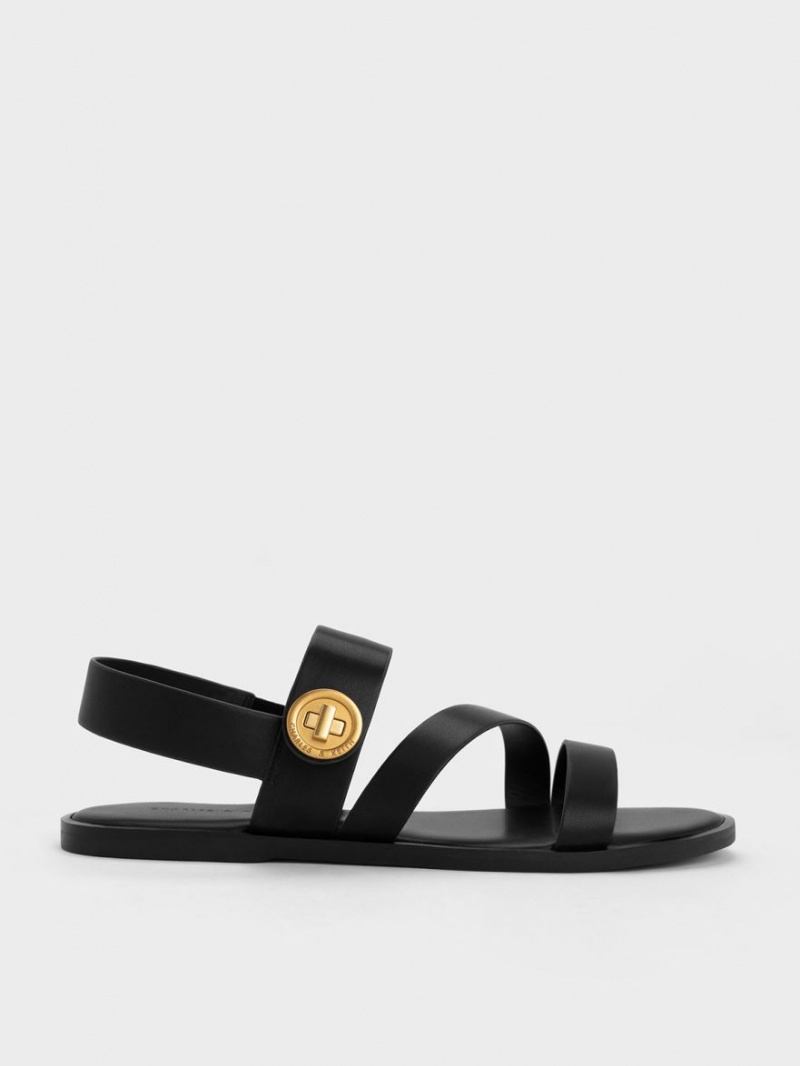 Σανδάλια Με Λουριά Charles And Keith Yara Asymmetric μαυρα | 92053-AOKX