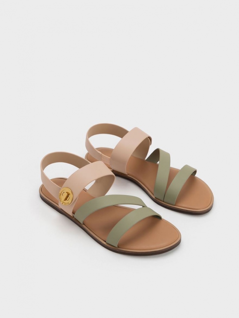 Σανδάλια Με Λουριά Charles And Keith Yara Two-Tone Asymmetric Μπεζ | 72405-TJYE