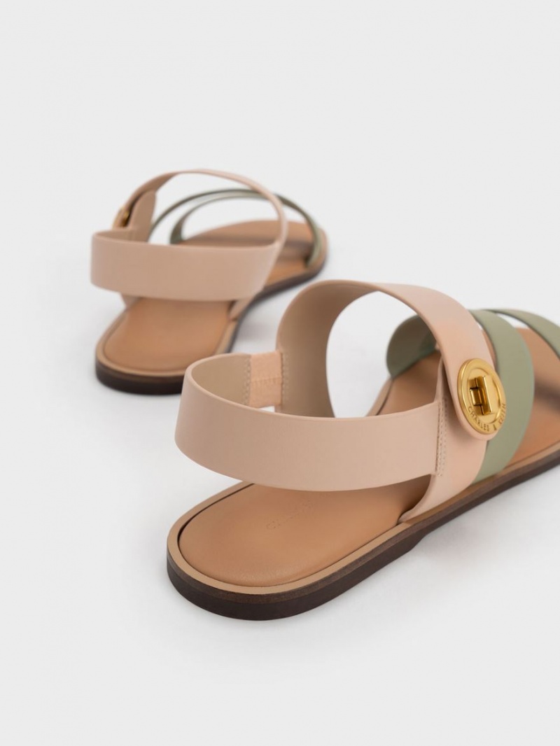 Σανδάλια Με Λουριά Charles And Keith Yara Two-Tone Asymmetric Μπεζ | 72405-TJYE
