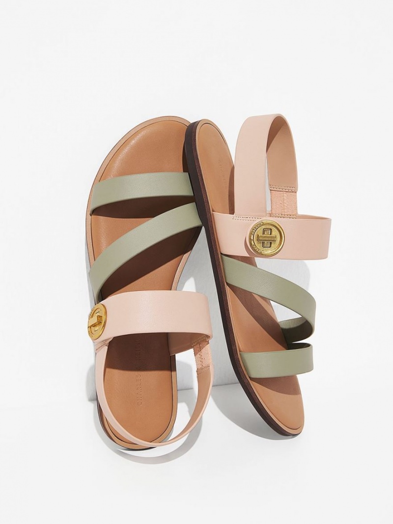 Σανδάλια Με Λουριά Charles And Keith Yara Two-Tone Asymmetric Μπεζ | 72405-TJYE