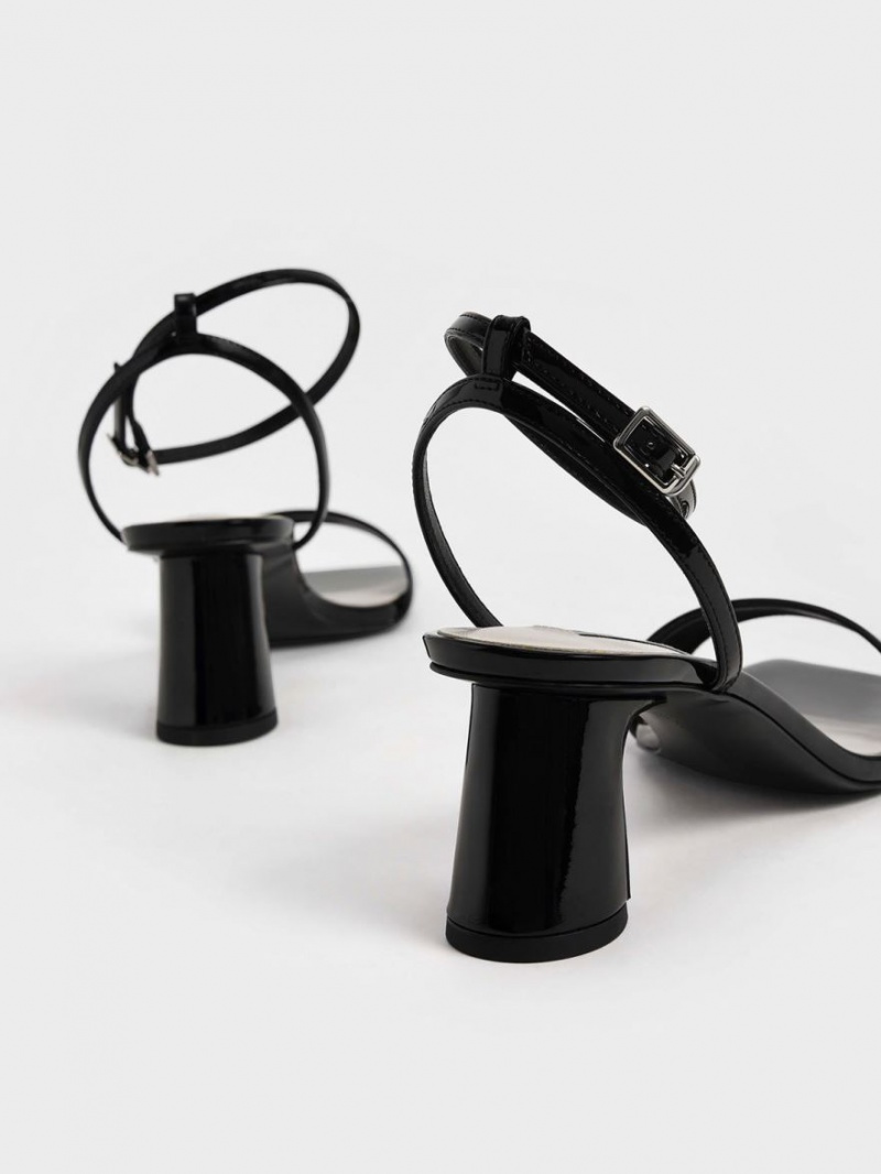 σανδαλια με τακουνι Charles And Keith λουστρινι Ankle-λουρακια Cylindrical μαυρα | 18306-MUPO