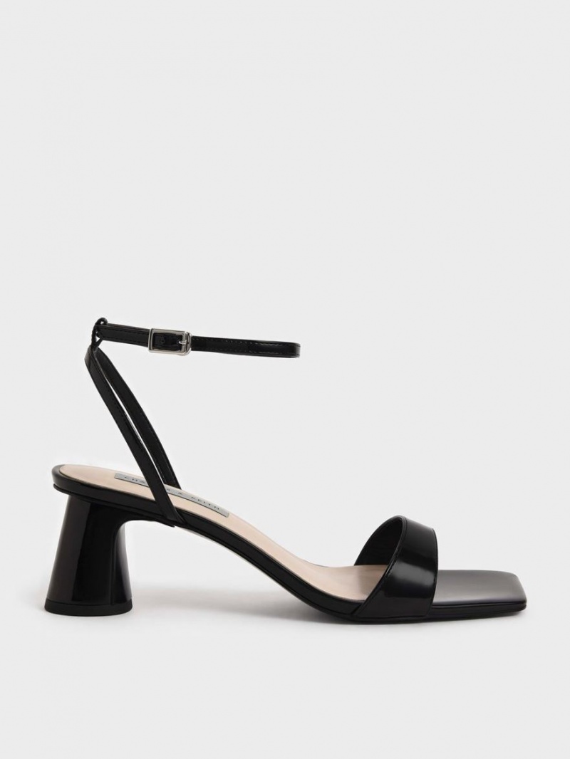 σανδαλια με τακουνι Charles And Keith λουστρινι Ankle-λουρακια Cylindrical μαυρα | 18306-MUPO