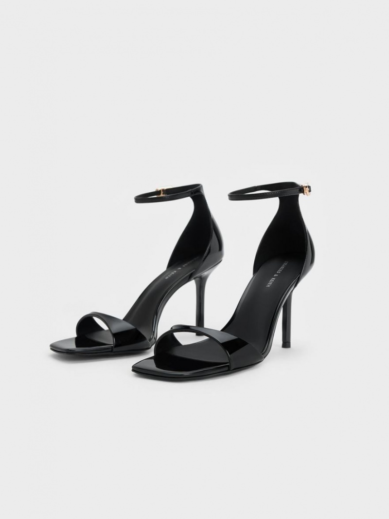 σανδαλια με τακουνι Charles And Keith λουστρινι Ankle λουρακια μαυρα | 60183-GOHZ