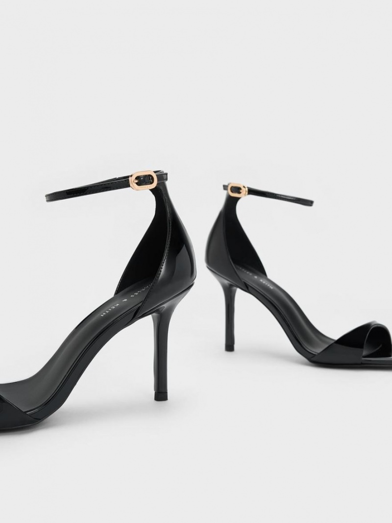 σανδαλια με τακουνι Charles And Keith λουστρινι Ankle λουρακια μαυρα | 60183-GOHZ