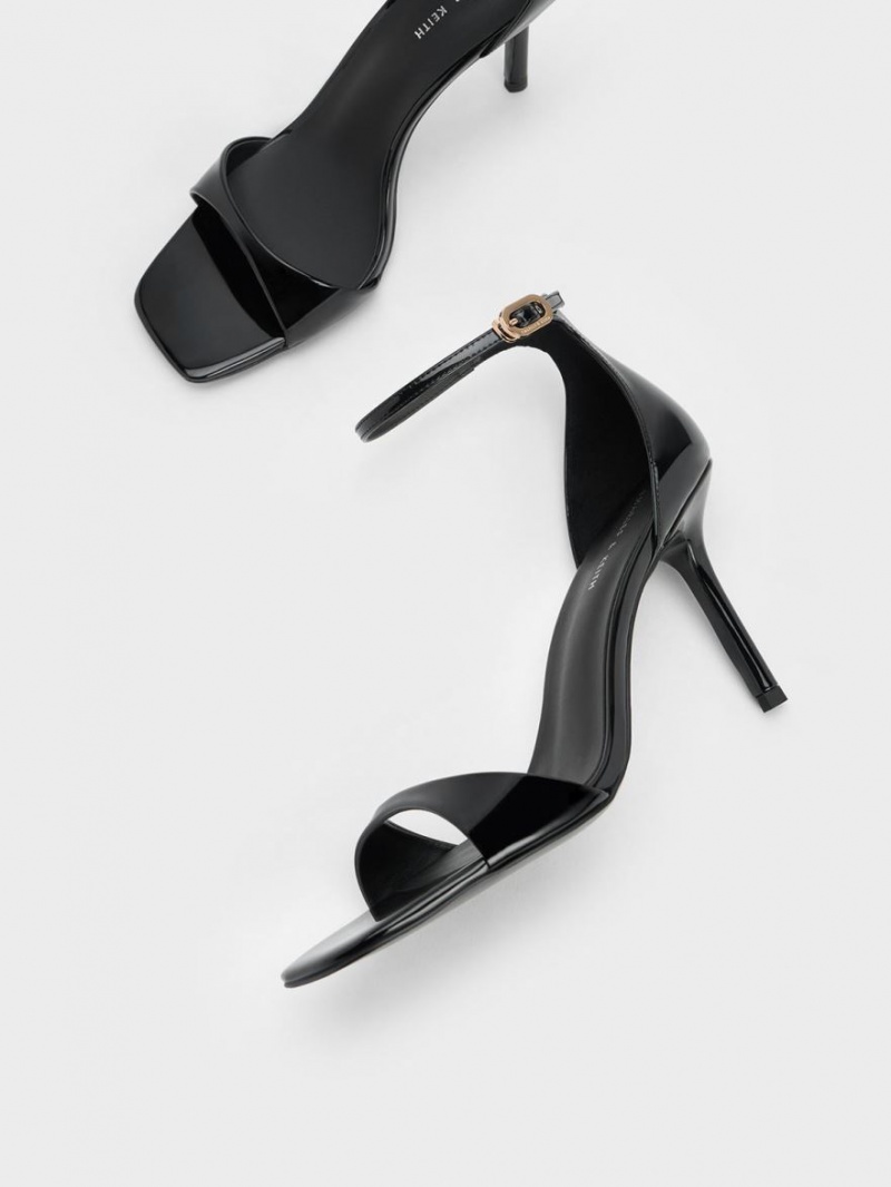 σανδαλια με τακουνι Charles And Keith λουστρινι Ankle λουρακια μαυρα | 60183-GOHZ