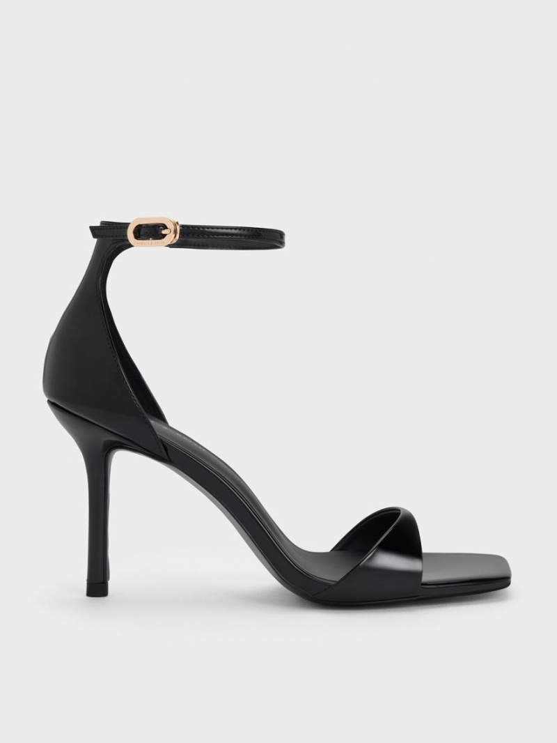 σανδαλια με τακουνι Charles And Keith λουστρινι Ankle λουρακια μαυρα | 60183-GOHZ