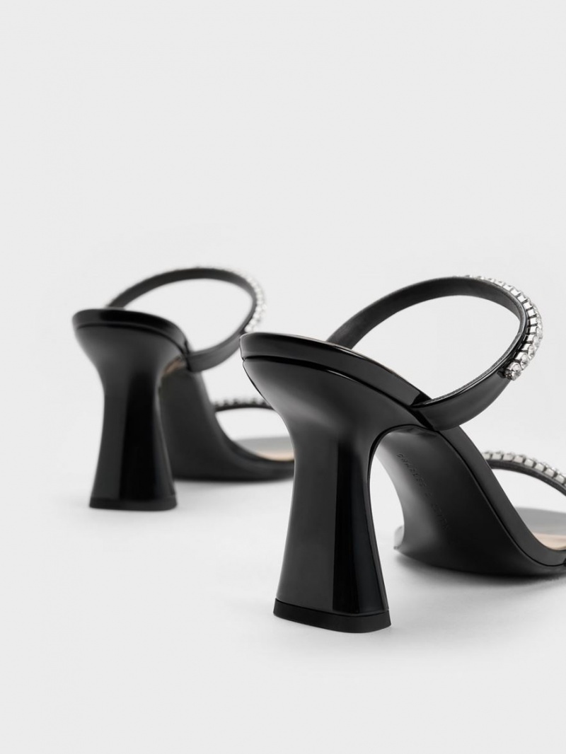 σανδαλια με τακουνι Charles And Keith λουστρινι Gem-Encrusted μαυρα | 25914-SFJB