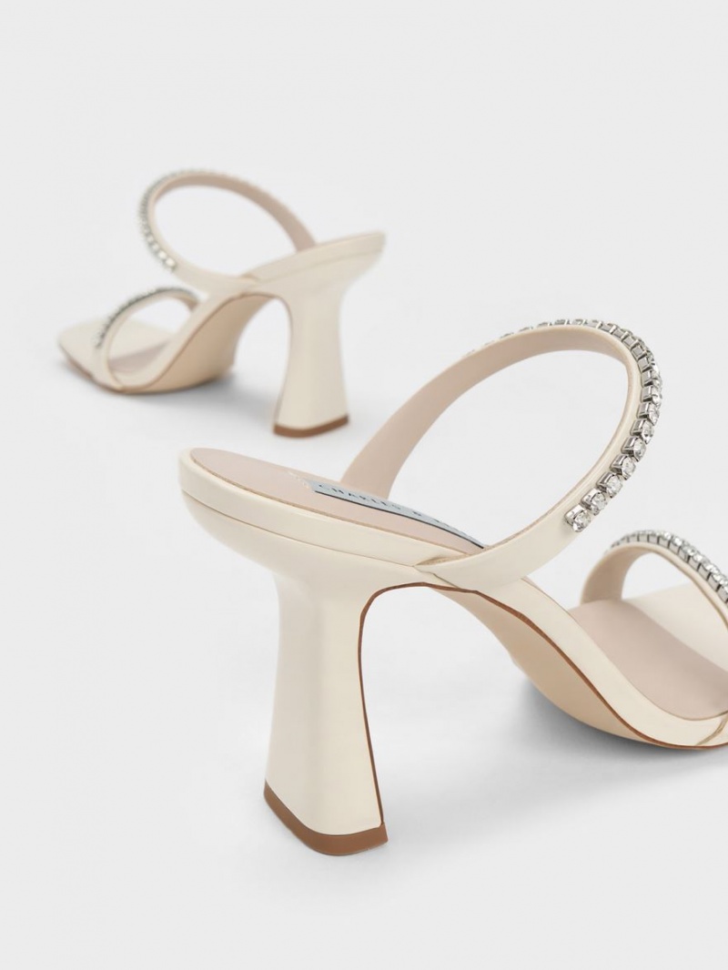 σανδαλια με τακουνι Charles And Keith λουστρινι Gem-Encrusted ασπρα | 65042-IMWQ