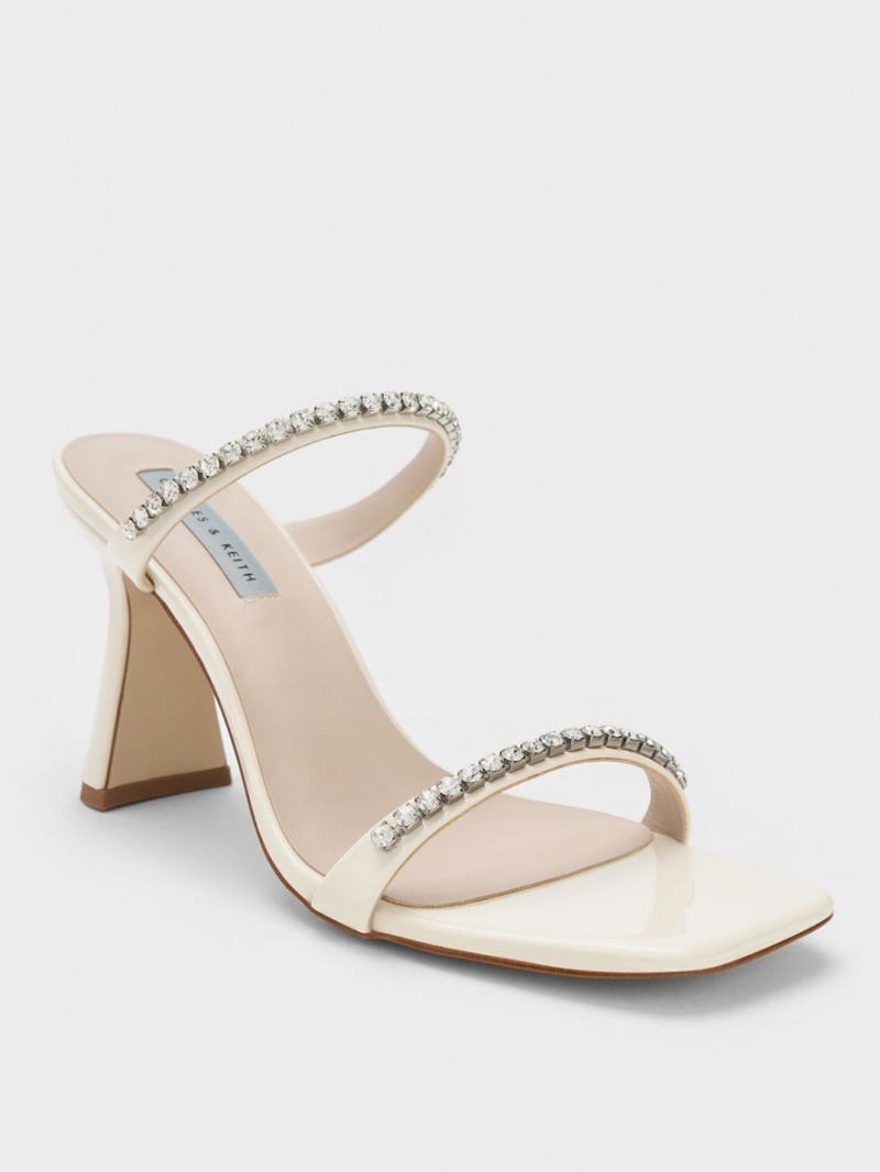 σανδαλια με τακουνι Charles And Keith λουστρινι Gem-Encrusted ασπρα | 65042-IMWQ