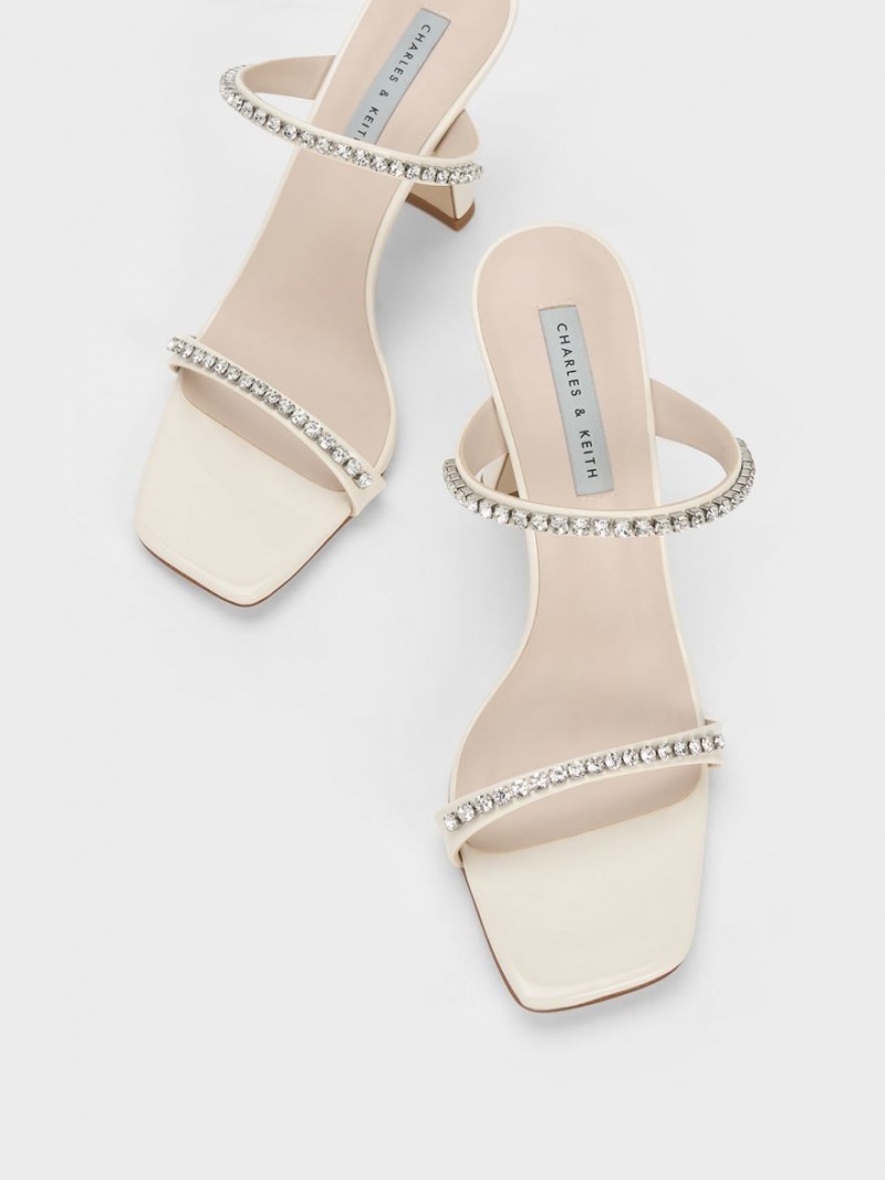 σανδαλια με τακουνι Charles And Keith λουστρινι Gem-Encrusted ασπρα | 65042-IMWQ