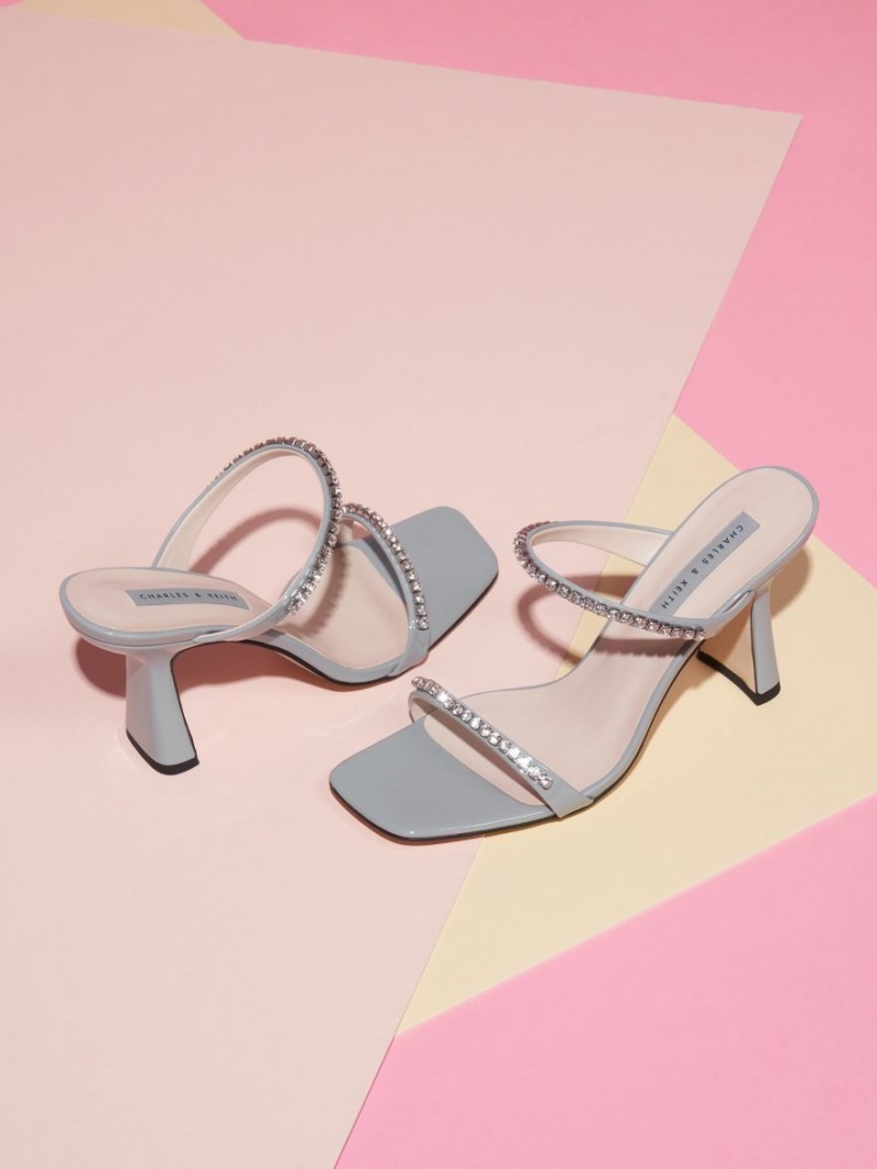 σανδαλια με τακουνι Charles And Keith λουστρινι Gem-Encrusted ανοιχτο μπλε | 43716-HNUB
