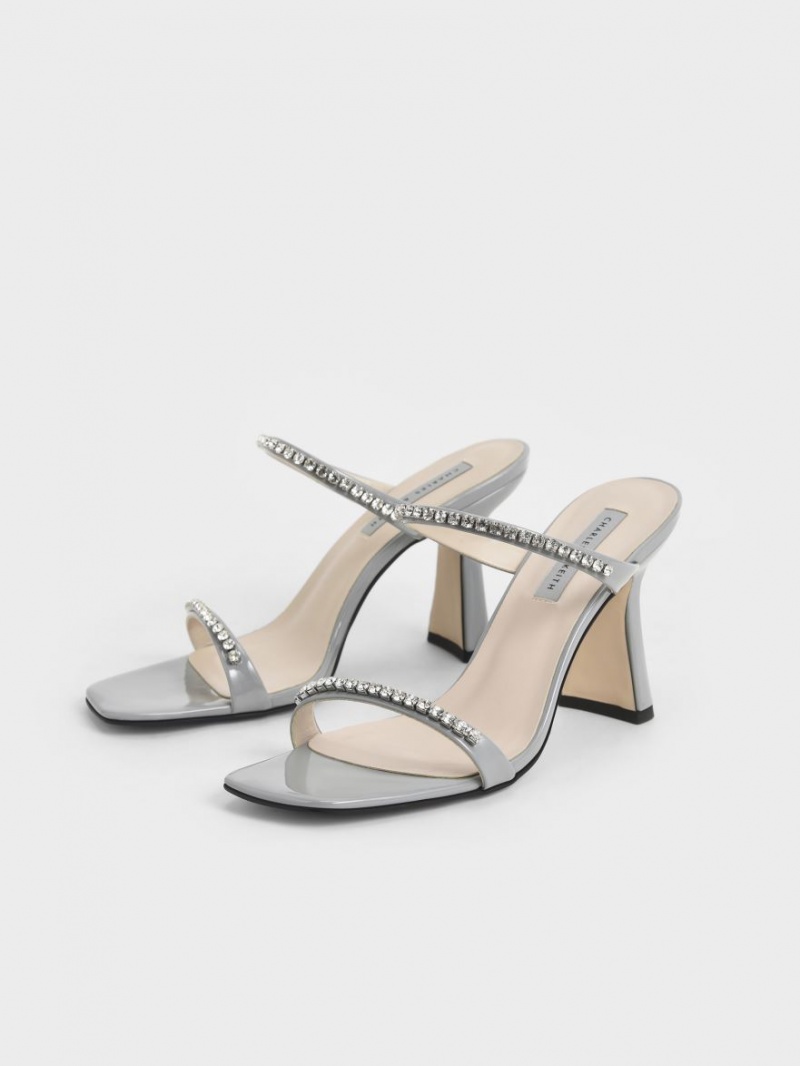 σανδαλια με τακουνι Charles And Keith λουστρινι Gem-Encrusted ανοιχτο μπλε | 43716-HNUB