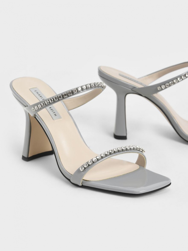 σανδαλια με τακουνι Charles And Keith λουστρινι Gem-Encrusted ανοιχτο μπλε | 43716-HNUB