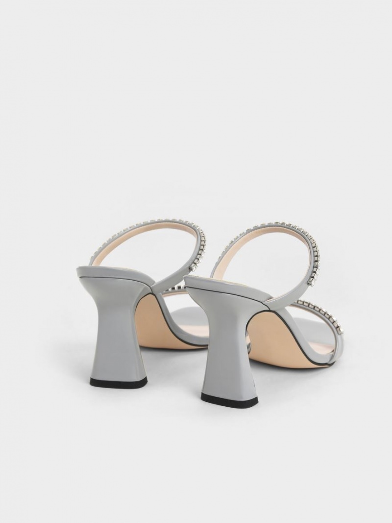 σανδαλια με τακουνι Charles And Keith λουστρινι Gem-Encrusted ανοιχτο μπλε | 43716-HNUB