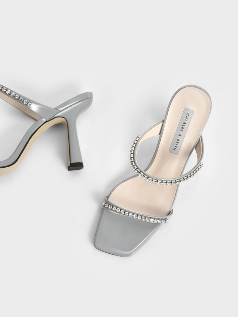 σανδαλια με τακουνι Charles And Keith λουστρινι Gem-Encrusted ανοιχτο μπλε | 43716-HNUB