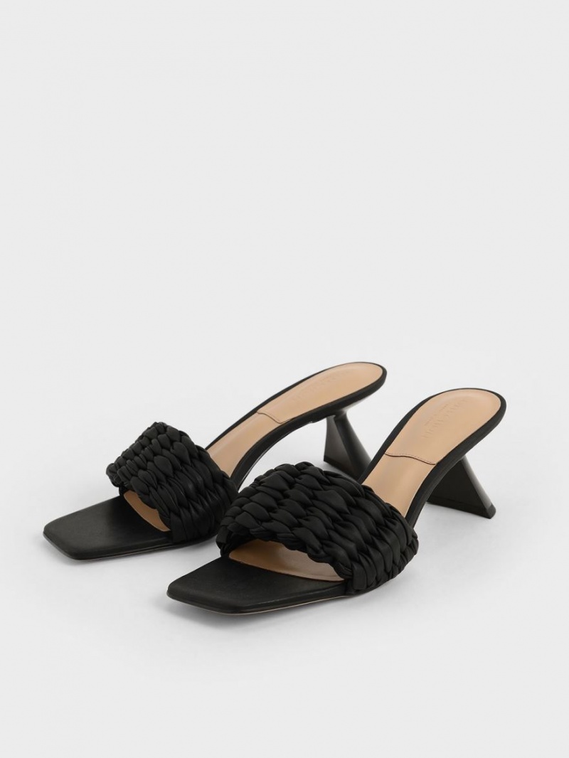 σανδαλια με τακουνι Charles And Keith Πλισέ Sculptural μαυρα | 54713-JUKB