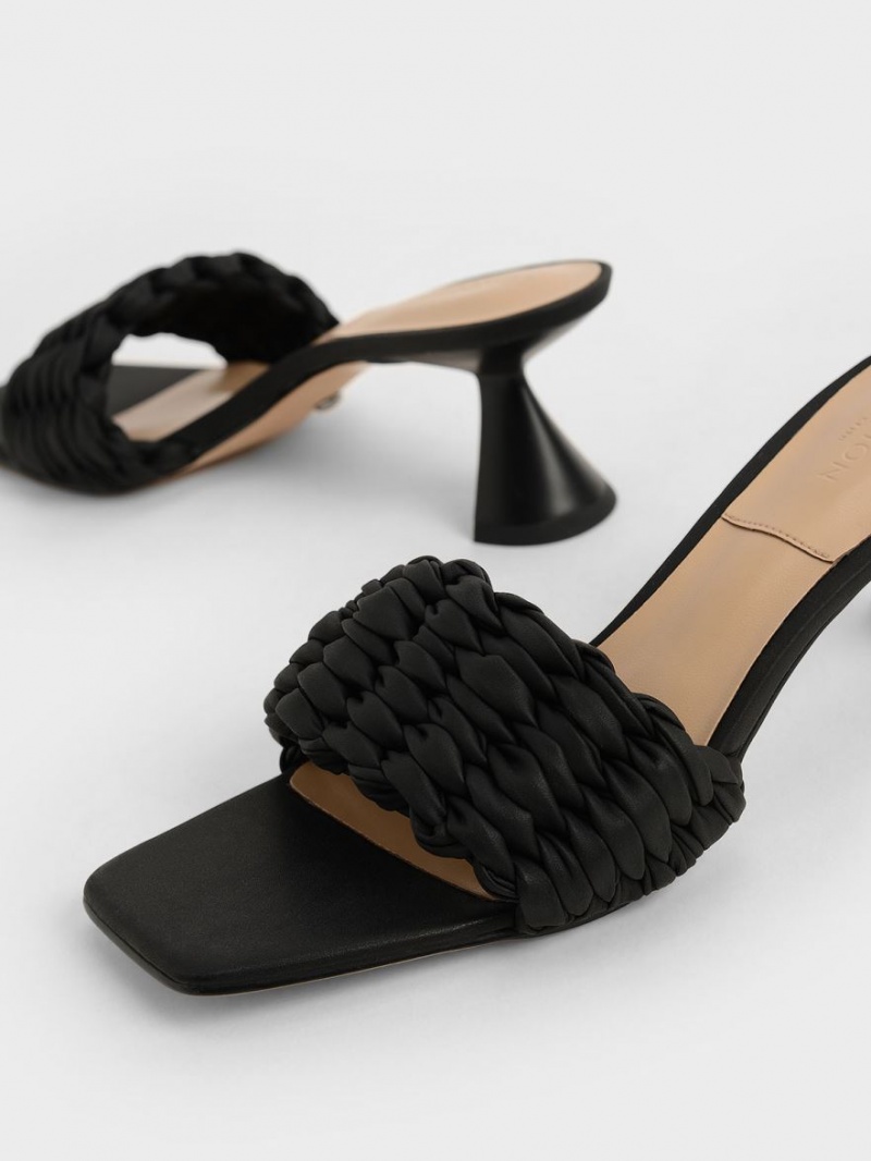 σανδαλια με τακουνι Charles And Keith Πλισέ Sculptural μαυρα | 54713-JUKB