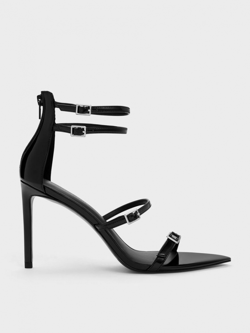 σανδαλια με τακουνι Charles And Keith λουστρινι strappy μαυρα | 42596-QUHB