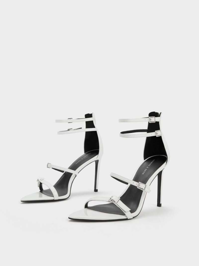 σανδαλια με τακουνι Charles And Keith λουστρινι strappy ασπρα | 78192-NRGC