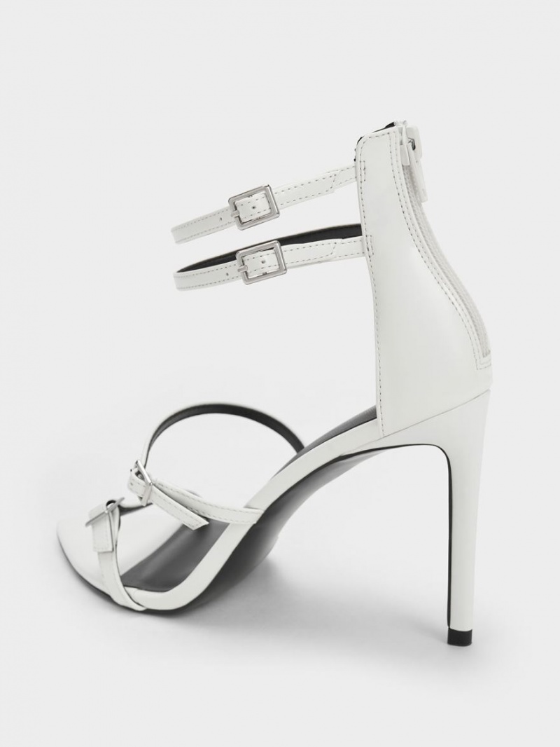 σανδαλια με τακουνι Charles And Keith λουστρινι strappy ασπρα | 78192-NRGC