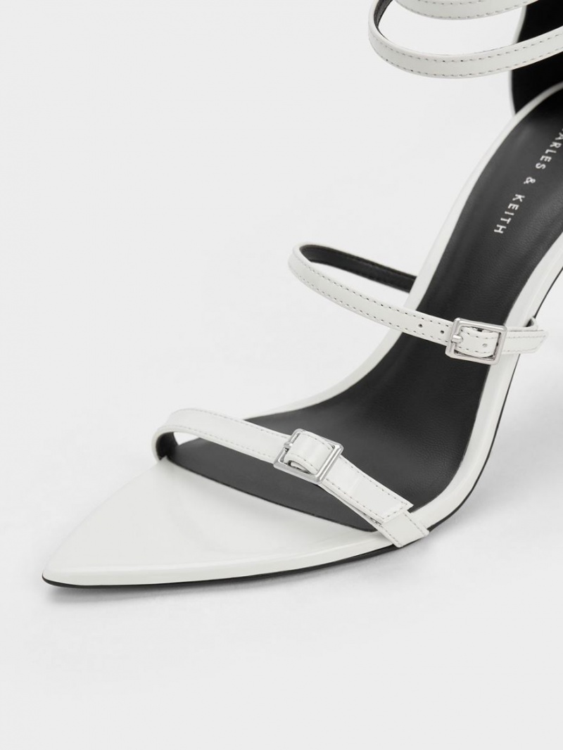 σανδαλια με τακουνι Charles And Keith λουστρινι strappy ασπρα | 78192-NRGC