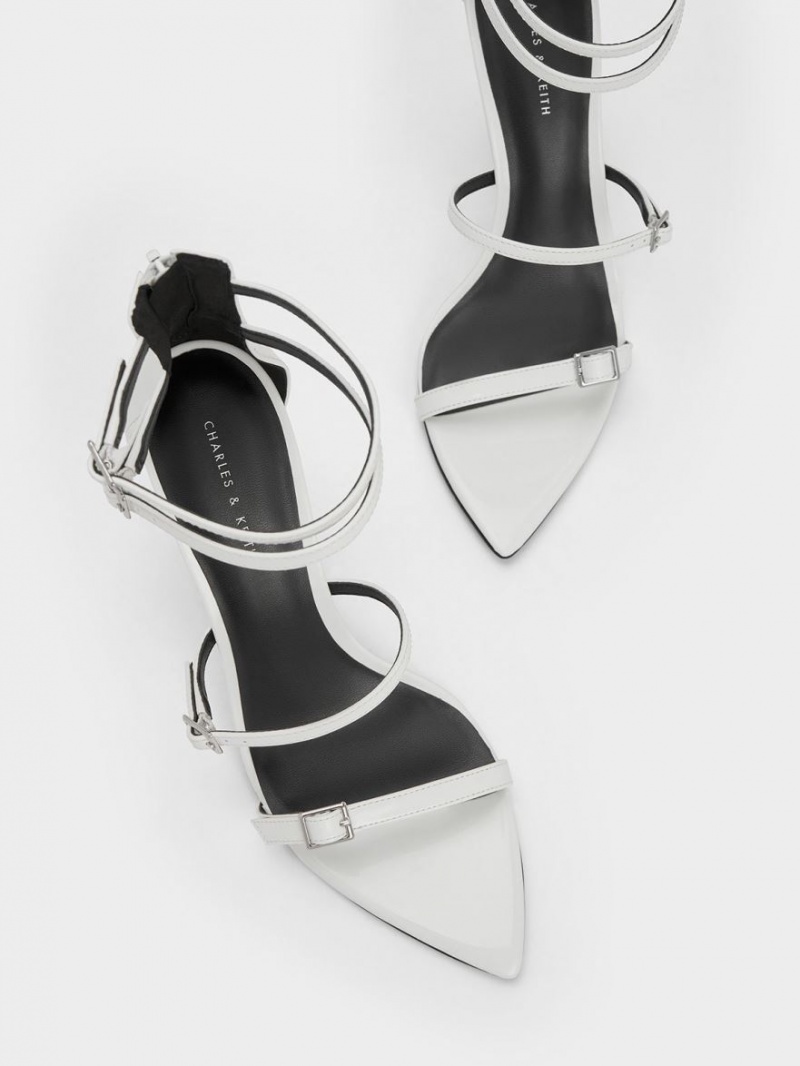 σανδαλια με τακουνι Charles And Keith λουστρινι strappy ασπρα | 78192-NRGC