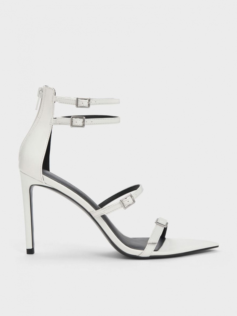 σανδαλια με τακουνι Charles And Keith λουστρινι strappy ασπρα | 78192-NRGC