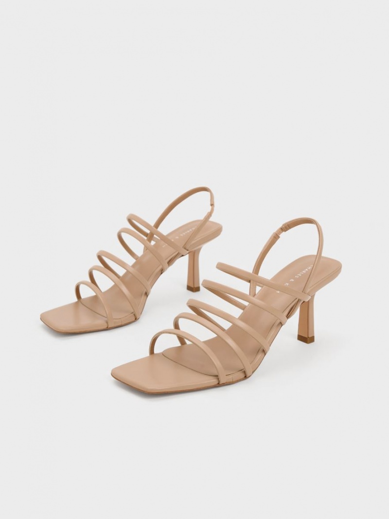 σανδαλια με τακουνι Charles And Keith strappy Blade Μπεζ | 42789-NOES
