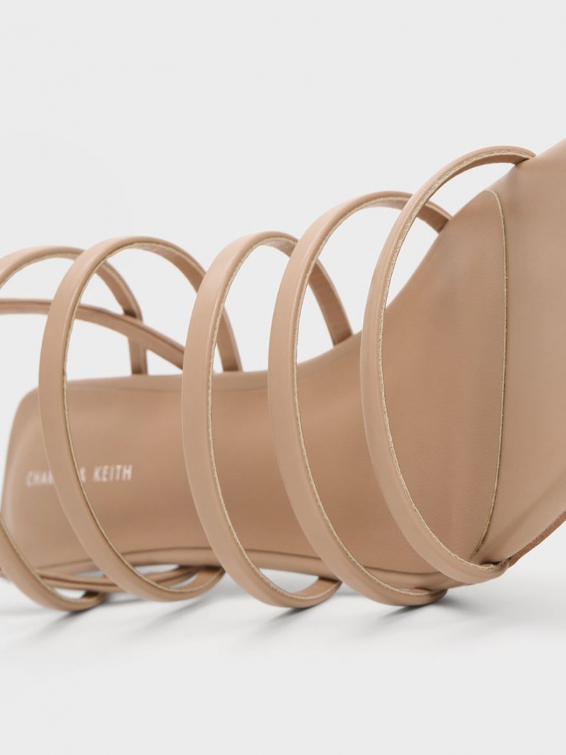 σανδαλια με τακουνι Charles And Keith strappy Blade Μπεζ | 42789-NOES