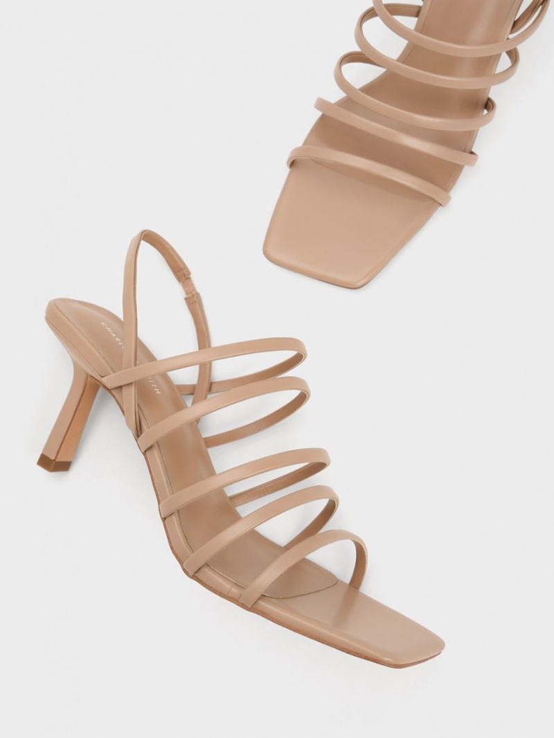 σανδαλια με τακουνι Charles And Keith strappy Blade Μπεζ | 42789-NOES