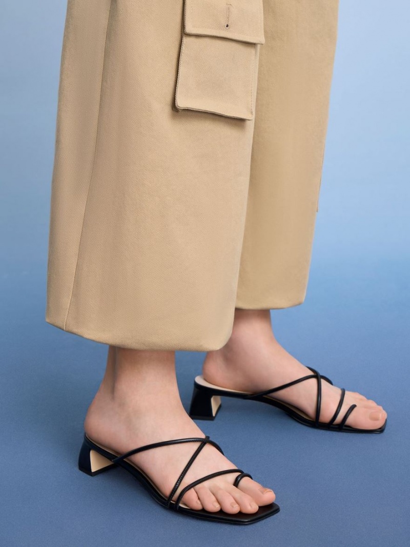 σανδαλια με τακουνι Charles And Keith strappy toe Ring μαυρα | 31926-TRWZ