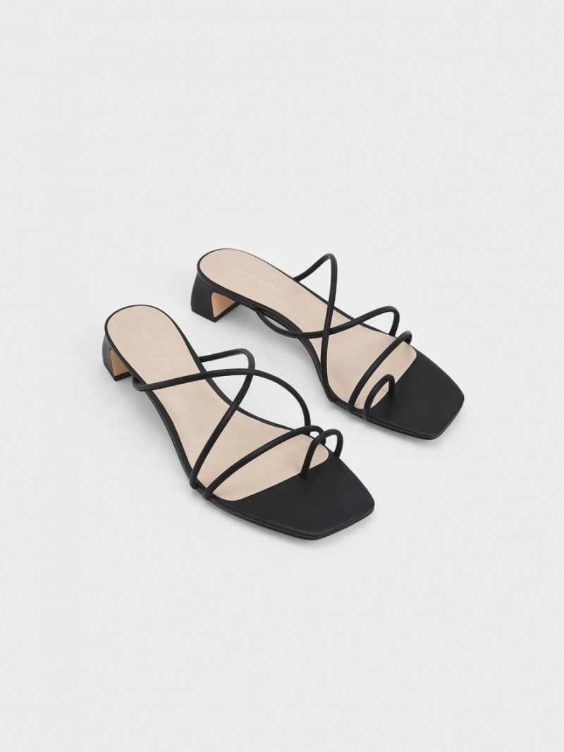 σανδαλια με τακουνι Charles And Keith strappy toe Ring μαυρα | 31926-TRWZ