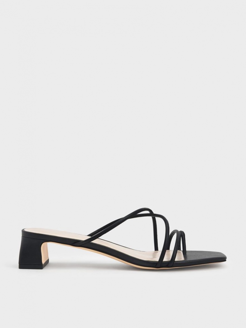 σανδαλια με τακουνι Charles And Keith strappy toe Ring μαυρα | 31926-TRWZ