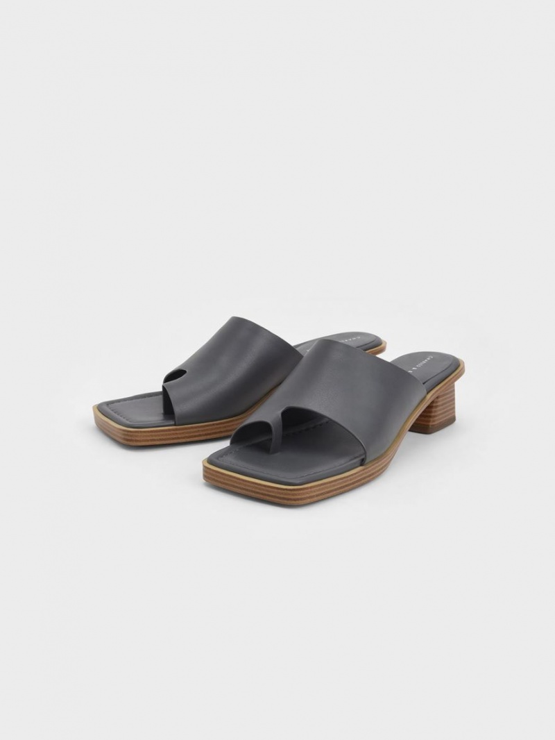 σανδαλια με τακουνι Charles And Keith toe Ring Stacked σκούρο γκρι | 96758-AFWX
