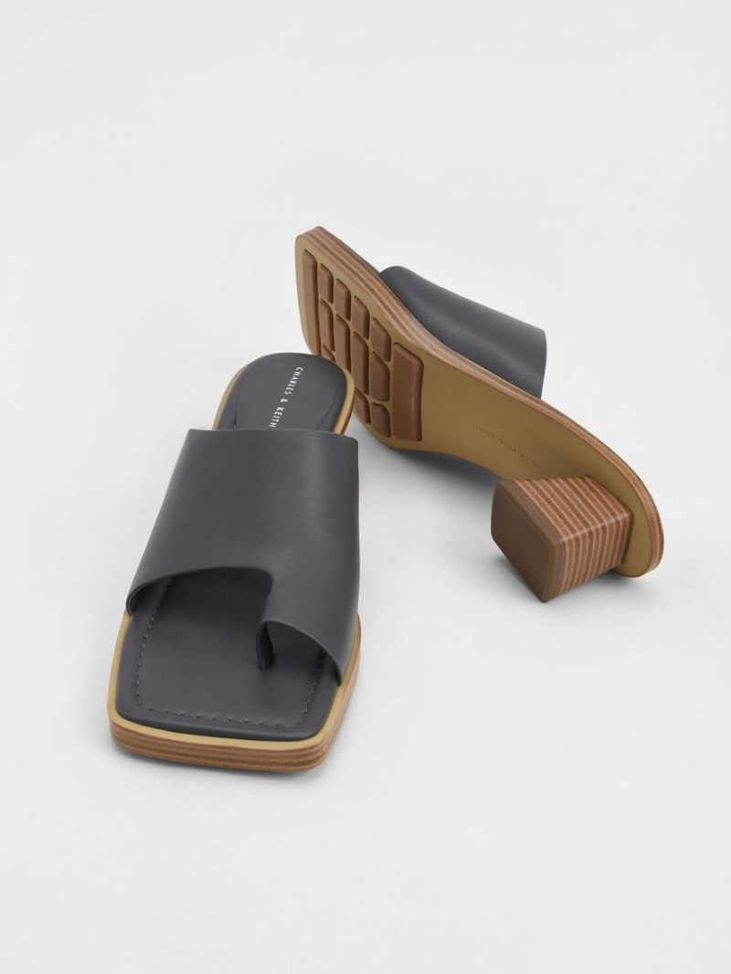 σανδαλια με τακουνι Charles And Keith toe Ring Stacked σκούρο γκρι | 96758-AFWX
