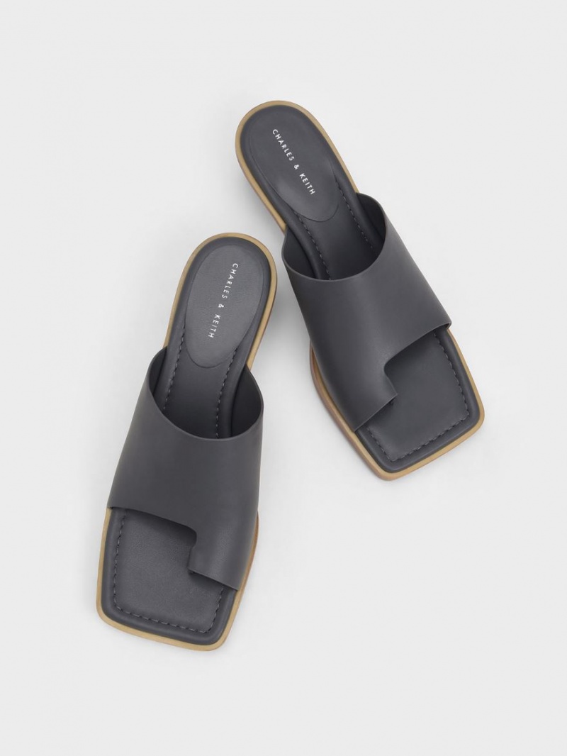 σανδαλια με τακουνι Charles And Keith toe Ring Stacked σκούρο γκρι | 96758-AFWX