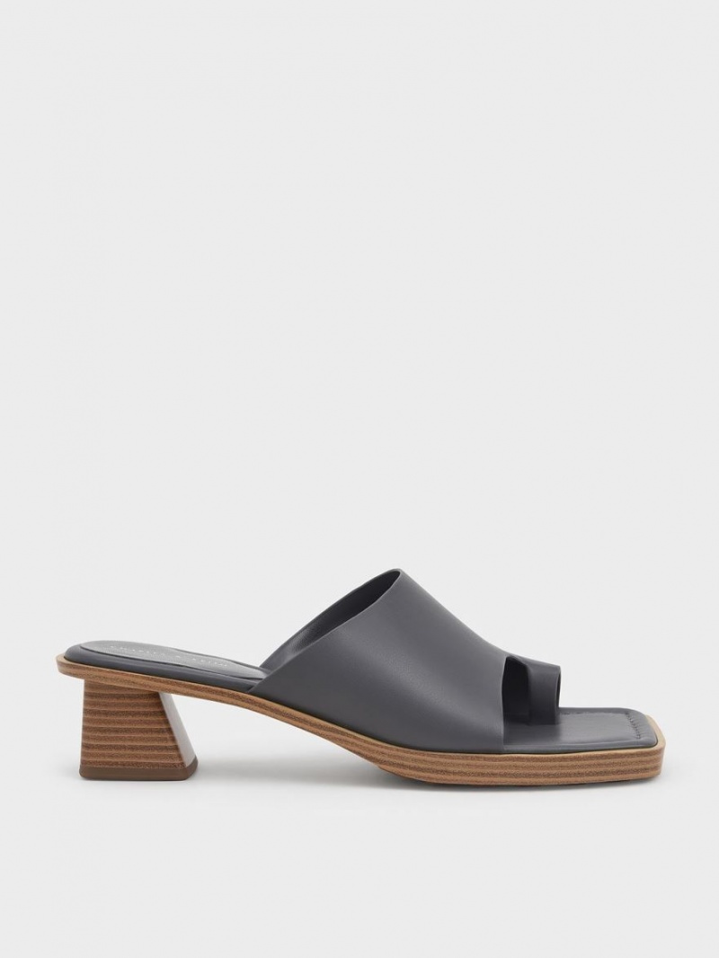 σανδαλια με τακουνι Charles And Keith toe Ring Stacked σκούρο γκρι | 96758-AFWX
