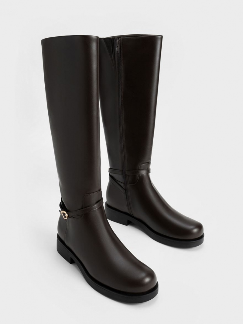 μποτεσ μεχρι το γονατο Charles And Keith Belted σκούρο καφε | 92845-IHAO