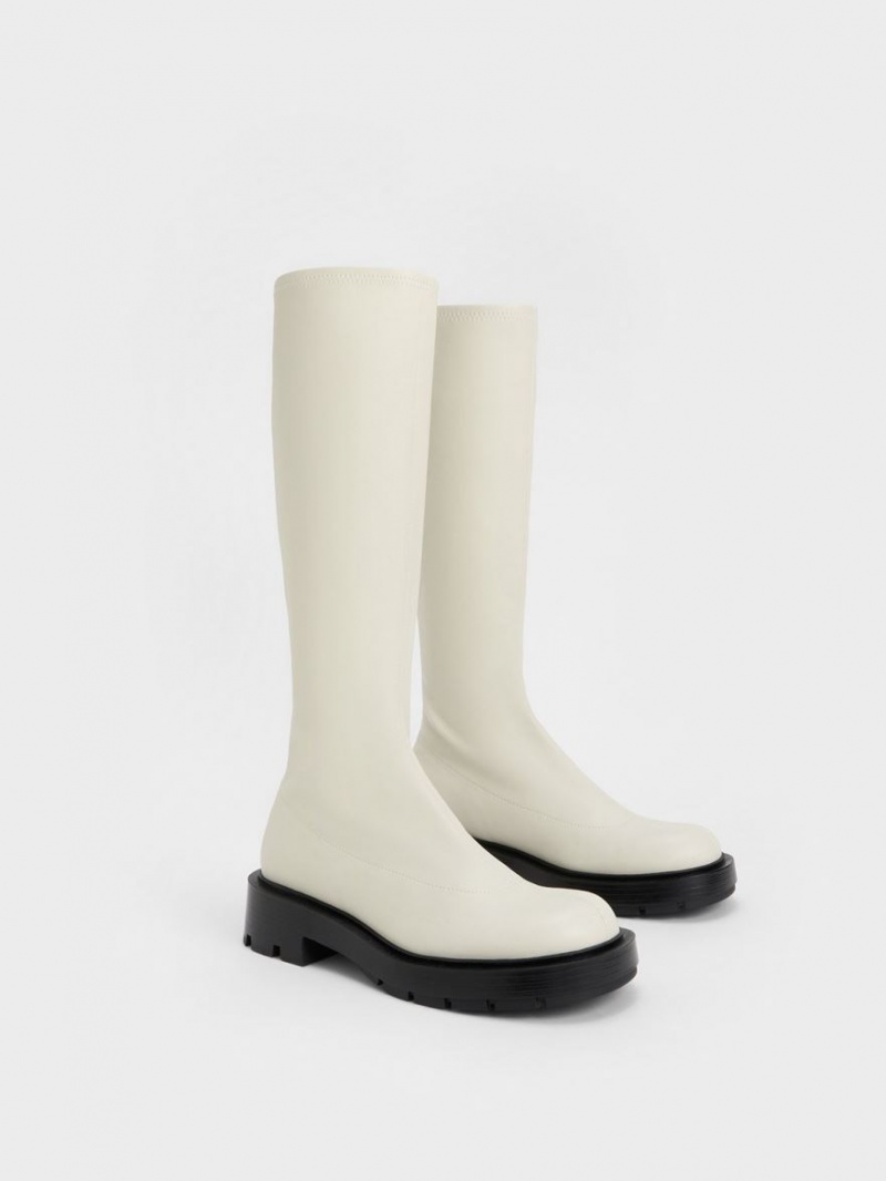 μποτεσ μεχρι το γονατο Charles And Keith Block Heel ασπρα | 04537-PLGZ