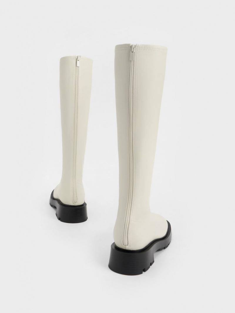 μποτεσ μεχρι το γονατο Charles And Keith Block Heel ασπρα | 04537-PLGZ