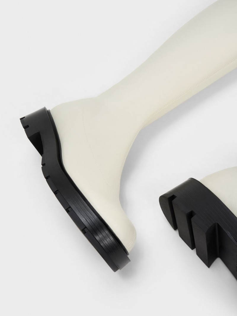 μποτεσ μεχρι το γονατο Charles And Keith Block Heel ασπρα | 04537-PLGZ