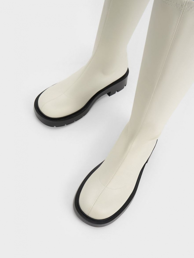 μποτεσ μεχρι το γονατο Charles And Keith Block Heel ασπρα | 04537-PLGZ