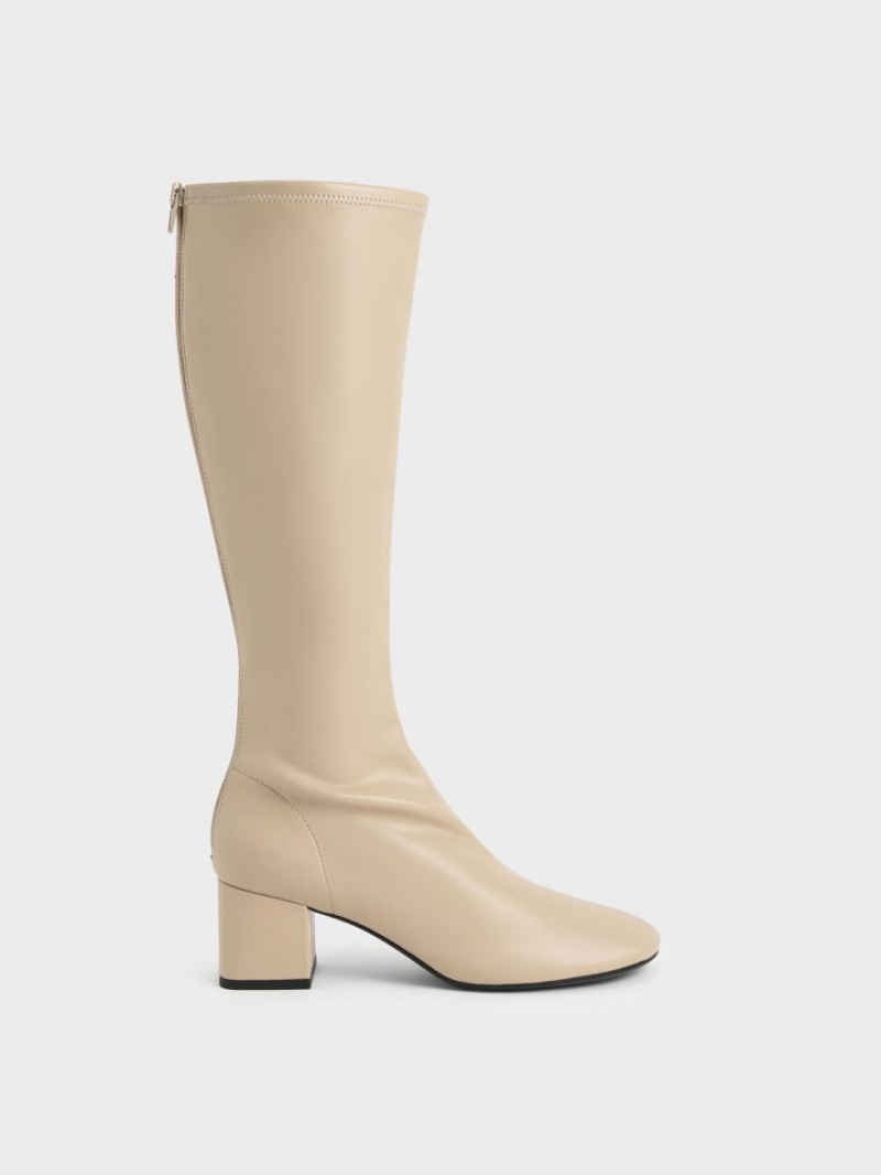 μποτεσ μεχρι το γονατο Charles And Keith Block Heel Μπεζ | 09517-HQPG