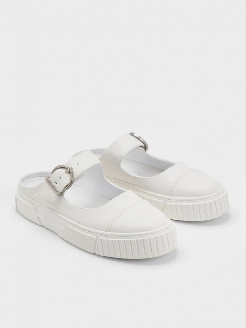 Αθλητικα Παπουτσια χωρισ Κορδονια Charles And Keith Buckled ασπρα | 29856-VWCD