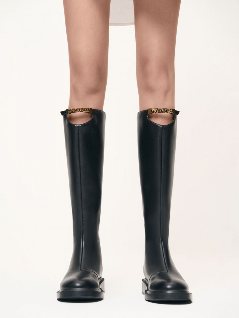 μποτεσ μεχρι το γονατο Charles And Keith Chain-Link Cut-Out μαυρα | 74289-IRHP