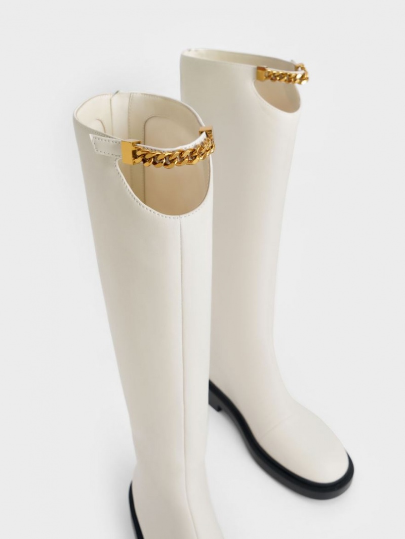 μποτεσ μεχρι το γονατο Charles And Keith Chain-Link Cut-Out ασπρα | 04259-CYTB
