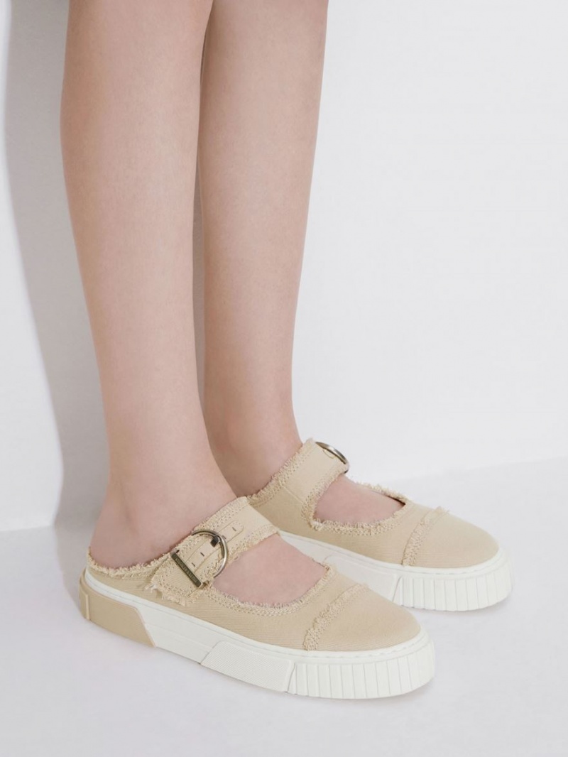 Αθλητικα Παπουτσια χωρισ Κορδονια Charles And Keith Denim Buckled Μπεζ | 34210-QSBU
