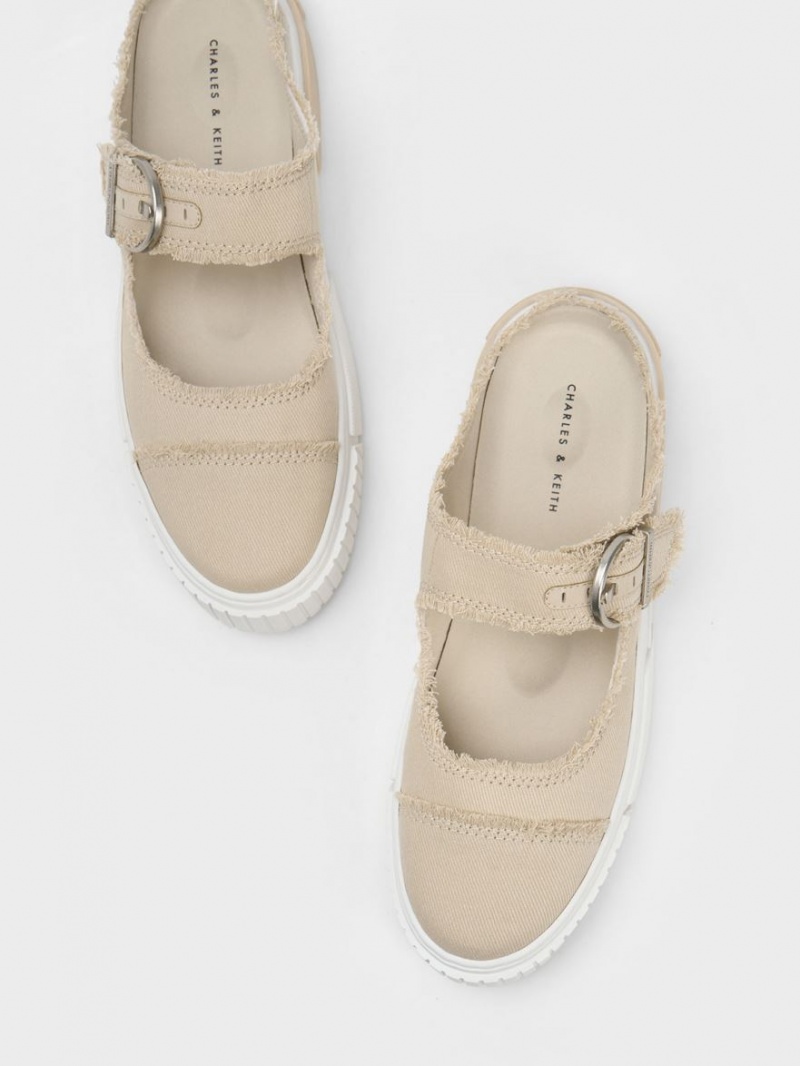 Αθλητικα Παπουτσια χωρισ Κορδονια Charles And Keith Denim Buckled Μπεζ | 34210-QSBU