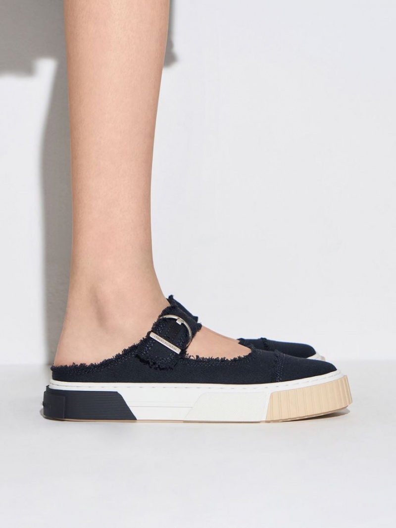 Αθλητικα Παπουτσια χωρισ Κορδονια Charles And Keith Denim Buckled σκούρο μπλε | 52014-JFMT