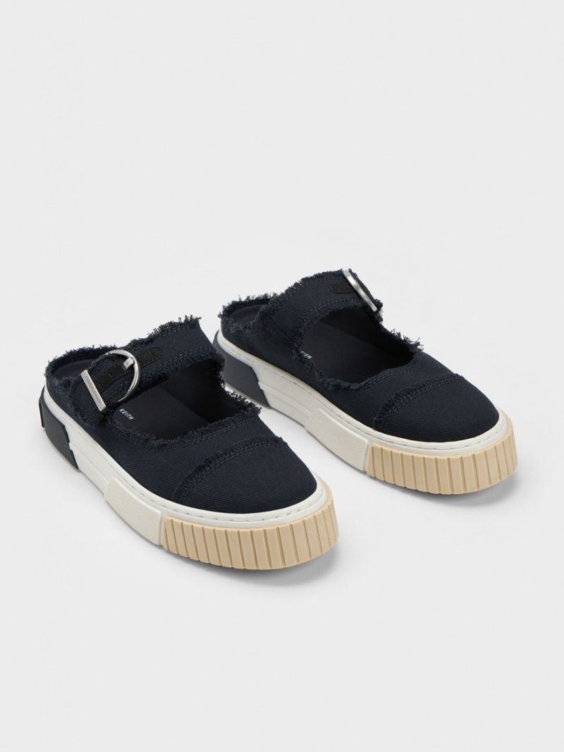 Αθλητικα Παπουτσια χωρισ Κορδονια Charles And Keith Denim Buckled σκούρο μπλε | 52014-JFMT